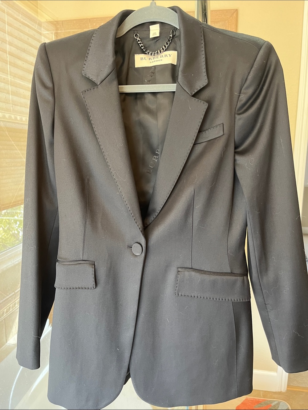 Burberry Black Women's Tailored Single-Button Blazer jacket size6 pants size 8